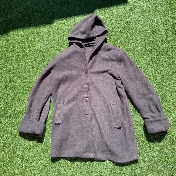 VTG 80’s Hooded Mens Black Fleece Sweater - Picture 1 of 5